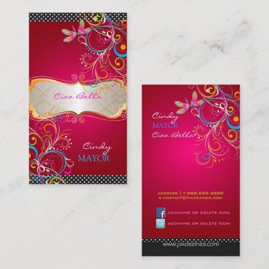 PixDezines Dragonflies/Ruby Red Visitekaartje (Voorkant / Achterkant)