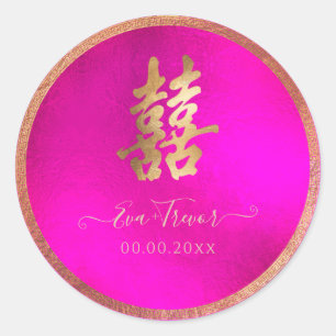 PixDezines dubbel geluk faux gold + hot roze Ronde Sticker