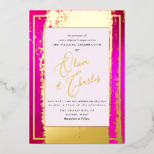 PixDezines Dubbel Geluk Heet Roze In Echt Folie Uitnodiging