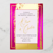 PixDezines Dubbel Geluk Heet Roze In Echt Folie Uitnodiging (Voorkant)