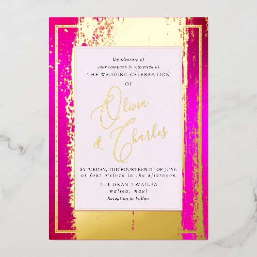 PixDezines Dubbel Geluk Heet Roze In Echt Folie Uitnodiging (Voorkant)