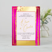 PixDezines Dubbel Geluk Heet Roze In Echt Folie Uitnodiging (Staand Voorkant)