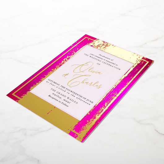 PixDezines Dubbel Geluk Heet Roze In Echt Folie Uitnodiging (Gedraaid)