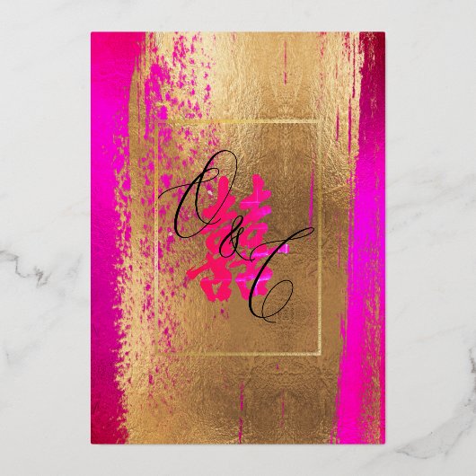 PixDezines Dubbel Geluk Heet Roze In Echt Folie Uitnodiging (Achterkant)