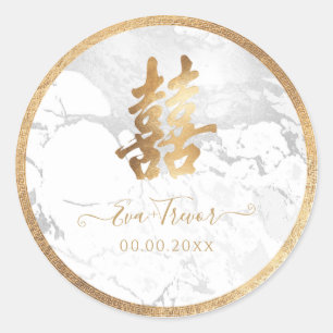 PixDezines dubbel geluk marmer namaar goud Ronde Sticker