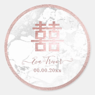 PixDezines dubbel geluksmarmer roos goud Ronde Sticker