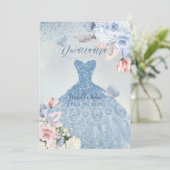 PixDezines Dusty Blue Blush Rozen Quinceanera Kaart (Staand voorkant)