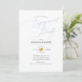 PixDezines Dusty Blue Calligraphy Engagement Party Kaart (Staand voorkant)