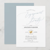 PixDezines Dusty Blue Calligraphy Engagement Party Kaart (Voorkant / Achterkant)