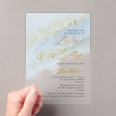 PixDezines Dusty Blue Gold Baptism+1st Birthday Acryl Uitnodigingen (Insitu (Draagbaar))