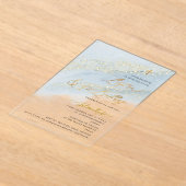 PixDezines Dusty Blue Gold Baptism+1st Birthday Acryl Uitnodigingen (Laagn)