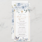 PixDezines Dusty Blue H2 Flowers Baptism Menu Kaart (Voorkant / Achterkant)