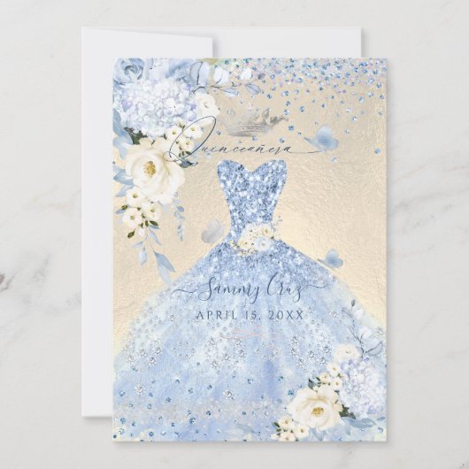 PixDezines Dusty Blue Hyde Quinceanera Dress Kaart (Voorkant)