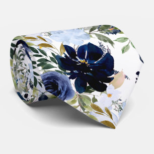 PixDezines Dusty Blue Navy Blue Waterverf Flower Stropdas