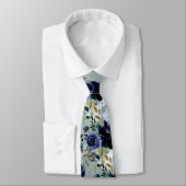 PixDezines Dusty Blue Navy Blue Waterverf Flower Stropdas (Gebonden)