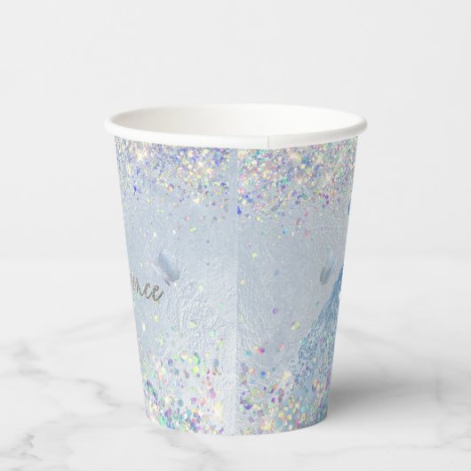 PixDezines Dusty Blue Quinceanera Holographic Papieren Bekers (Rechts)
