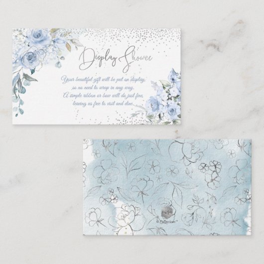 PixDezines Dusty Blue Rozen Display Shower Informatiekaartje (Voorkant / Achterkant)