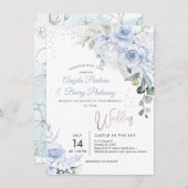 PixDezines Dusty Blue Rozen Faux Silver Glitter Kaart (Voorkant / Achterkant)