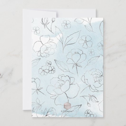 PixDezines Dusty Blue Rozen Faux Silver Glitter Kaart (Achterkant)