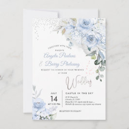 PixDezines Dusty Blue Rozen Faux Silver Glitter Kaart