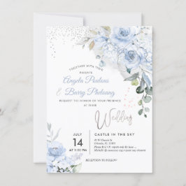 PixDezines Dusty Blue Rozen Faux Silver Glitter Kaart