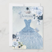PixDezines Dusty Blue Rozen Quinceanera Kaart (Voorkant)