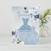 PixDezines Dusty Blue Rozen Quinceanera Kaart (Staand voorkant)