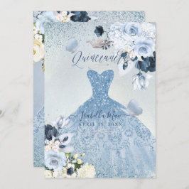 PixDezines Dusty Blue Rozen Quinceanera Kaart