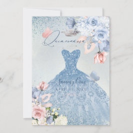 PixDezines Dusty Blue Rozen Quinceanera Kaart