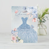 PixDezines Dusty Blue Rozen Quinceanera Kaart (Staand voorkant)