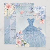 PixDezines Dusty Blue Rozen Quinceanera Kaart (Voorkant / Achterkant)