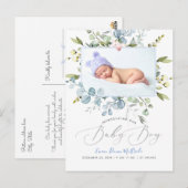 PixDezines Dusty Blue Waterverf flowers Boy Briefkaart (Voorkant / Achterkant)