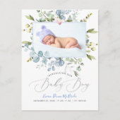 PixDezines Dusty Blue Waterverf flowers Boy Briefkaart (Voorkant)