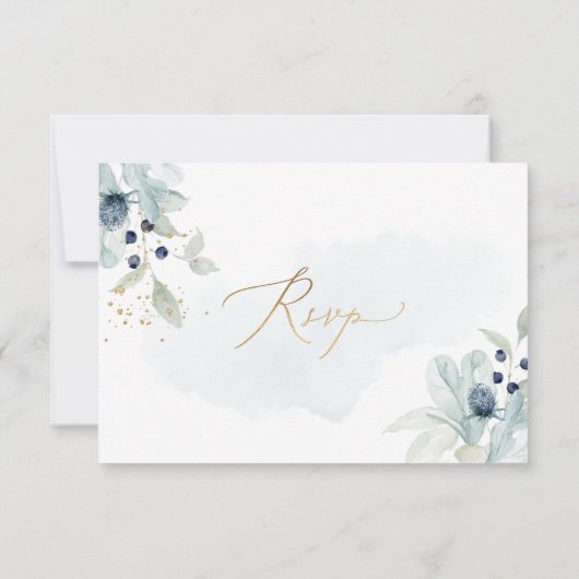 PixDezines Dusty Blue Winter Cotton RSVP-kaarten Kaart (Achterkant)