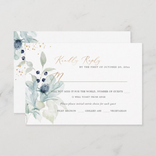 PixDezines Dusty Blue Winter Cotton RSVP-kaarten Kaart (Voorkant / Achterkant)