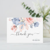 PixDezines Dusty Navy Blue Blush Rozen Dank je Bedankkaart (Staand voorkant)