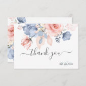 PixDezines Dusty Navy Blue Blush Rozen Dank je Bedankkaart (Voorkant / Achterkant)