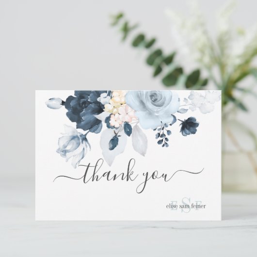 PixDezines Dusty Navy Blue Rozen Bedankkaart (Staand voorkant)