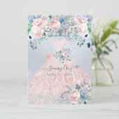 PixDezines Dusty Pink Blue Peonies Quinceanera Inv Kaart (Staand voorkant)