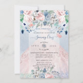 PixDezines Dusty Pink Blue Peonies Quinceanera Inv Kaart (Achterkant)