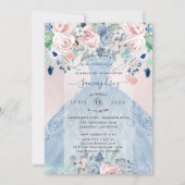PixDezines Dusty Pink Blue Peonies Quinceanera Kaart (Achterkant)