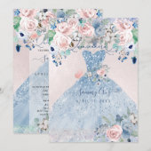 PixDezines Dusty Pink Blue Peonies Quinceanera Kaart (Voorkant / Achterkant)