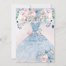 PixDezines Dusty Pink Blue Peonies Quinceanera Kaart