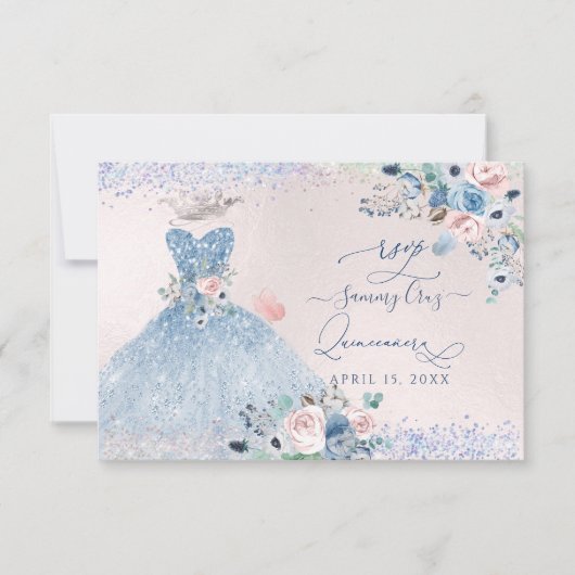 PixDezines Dusty Pink Blue Peonies RSVP Kaart (Voorkant)
