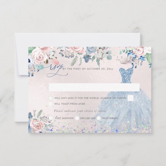 PixDezines Dusty Pink Blue Peonies RSVP Kaart (Achterkant)