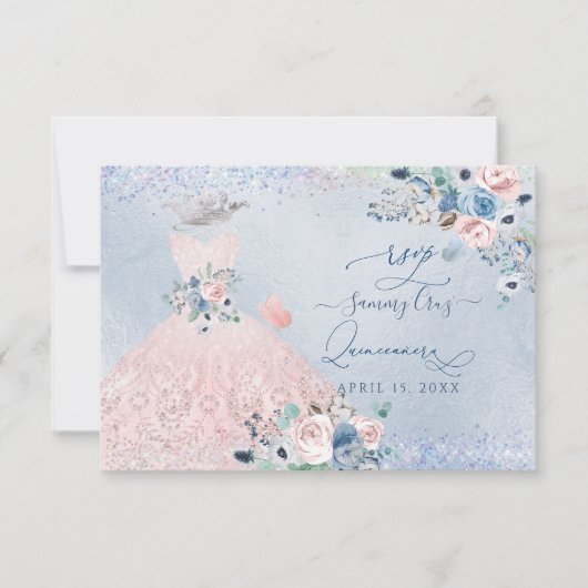 PixDezines Dusty Pink Blue Peonies RSVP Uitnodigin Kaart (Voorkant)