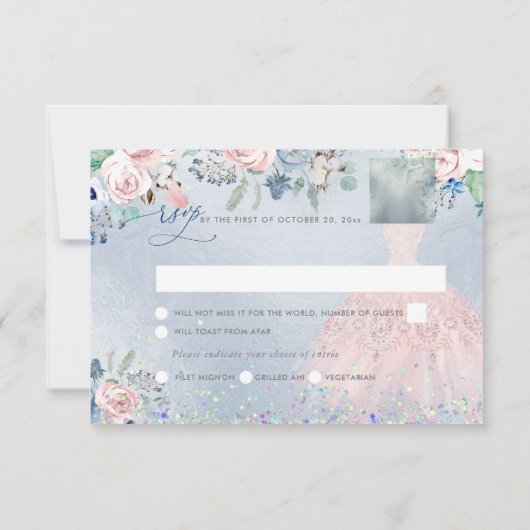 PixDezines Dusty Pink Blue Peonies RSVP Uitnodigin Kaart (Achterkant)