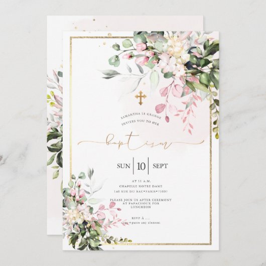 PixDezines Dusty Pink, Robuuste Waterverf Baptisme Kaart (Voorkant / Achterkant)