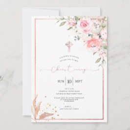 PixDezines Dusty Pink Roses Christening Kaart