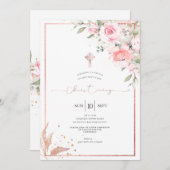 PixDezines Dusty Pink Roses Christening Kaart (Voorkant / Achterkant)